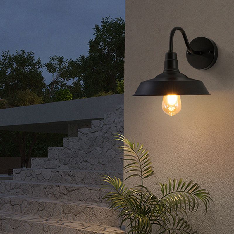 Flat Shape Wall Light Industrial Style Metal 1 Light Wall Lamp in Black