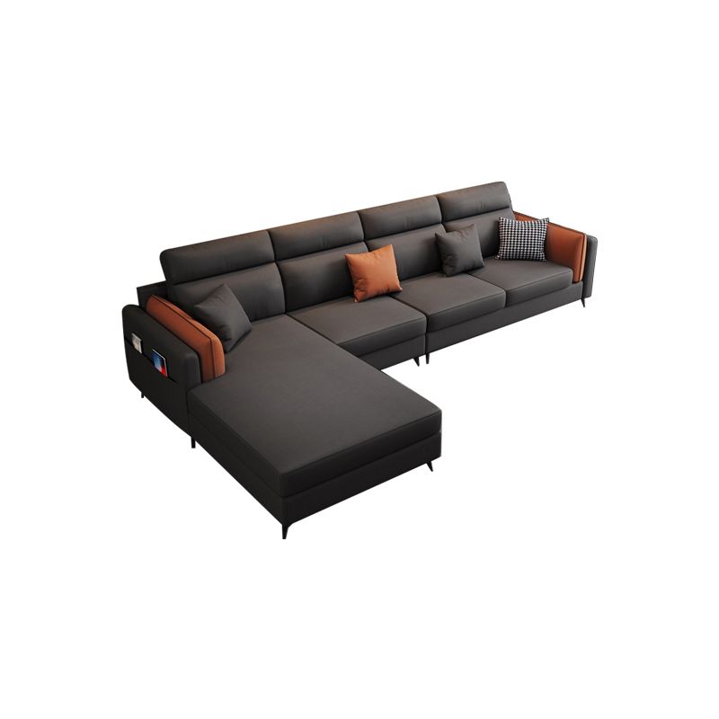 Pillow Arms Sectional Contemporary Stain-Resistant Faux Leather 4-Seater Sofa