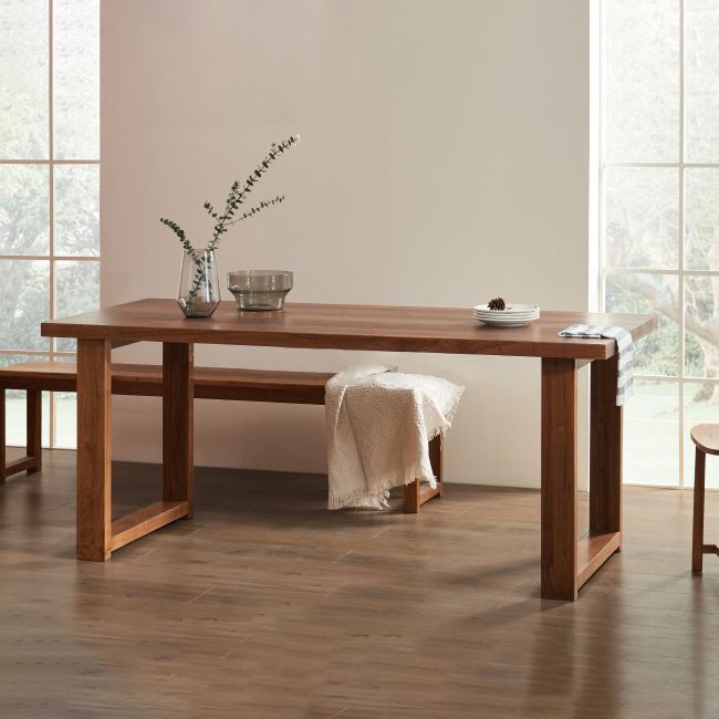 Minimalist Wood Rectangle Shape Dining Table Standard Kitchen Dining Table with Double Pedestal Base