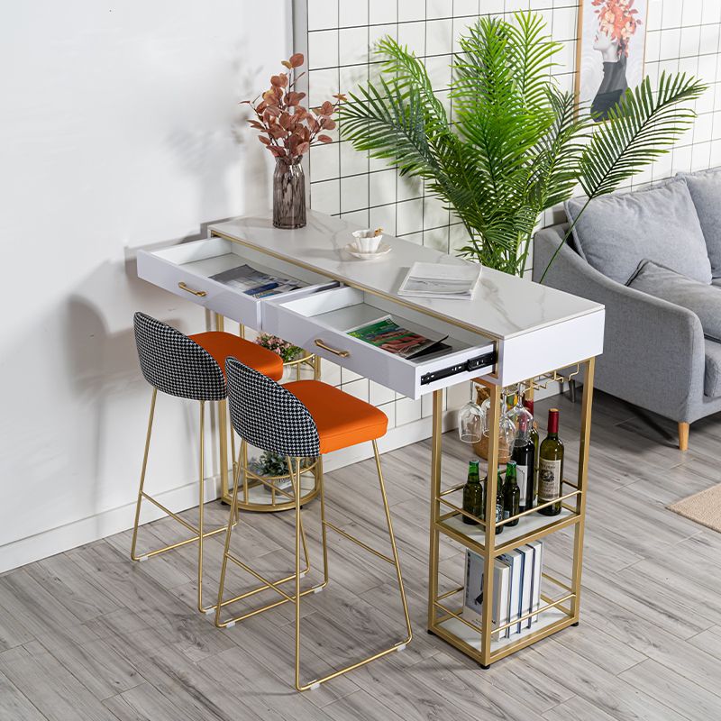 Stone Rectangle Bar Table Metal Base with Drawers for Living Room