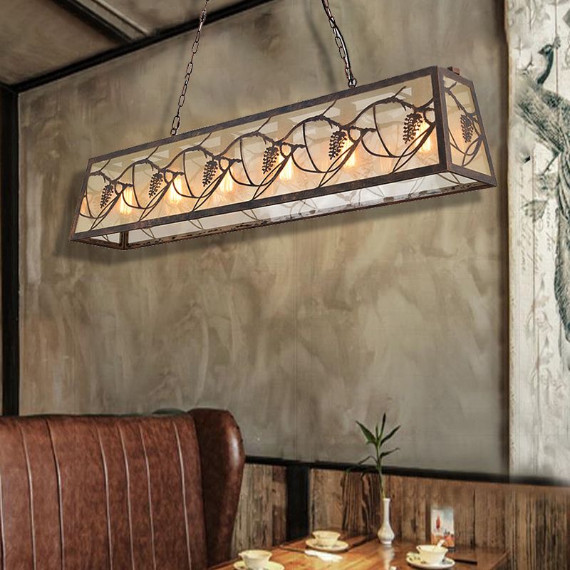 Bronze 3/6-Light Island Light Fixture Industrial Metal Rectangle Pendant Lighting with Fabric