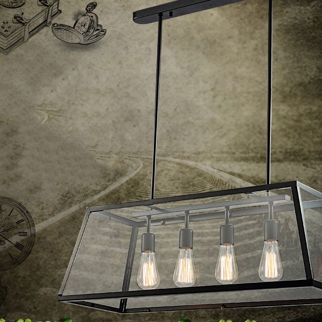 Rectangular Shape Pendant Lighting Modern Style Metal 4 Lights Hanging Lamp in Black