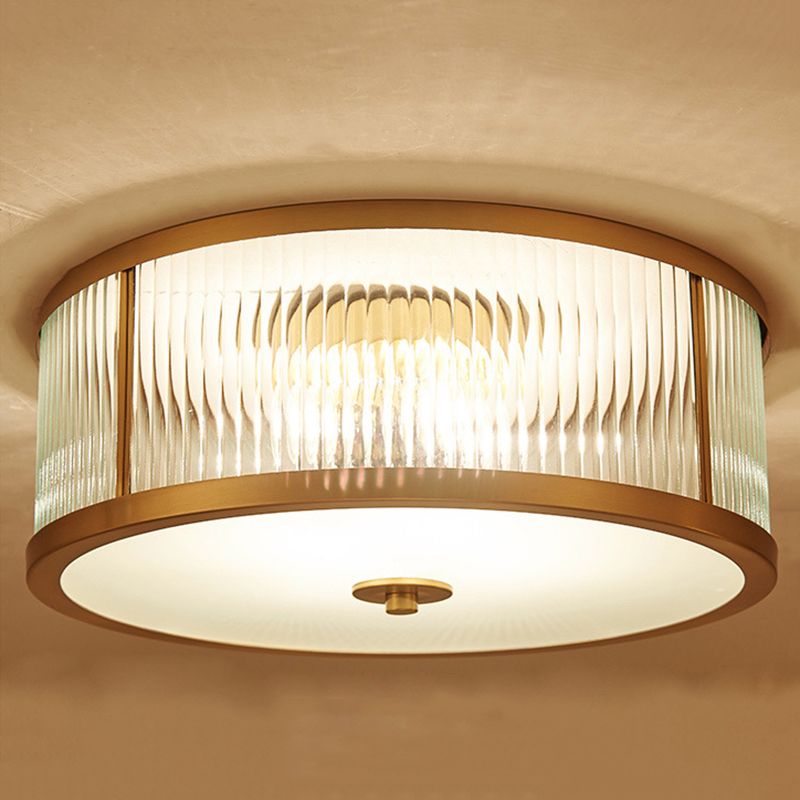 Montura de oro de vidrio en la circular de cobre de estilo clásico de cobre Luz de techo para sala de estar