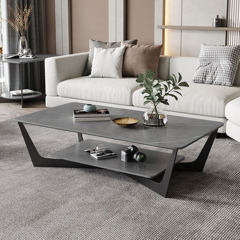 Glam Frame Coffee Table Slate Rectangular Coffee Table Set for Living Room