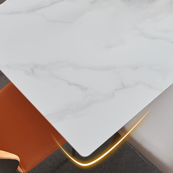 Mesa de comedor de lujo tradicional mesa de piedra sinterizada blanca con marco de oro rosa