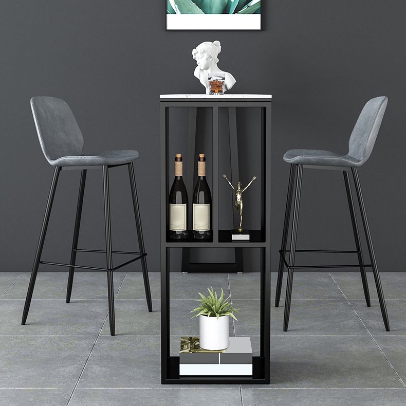 Contemporary Bar Table Set 1/2/3 Pcs Stone Bar Table and Stools with Metal Base