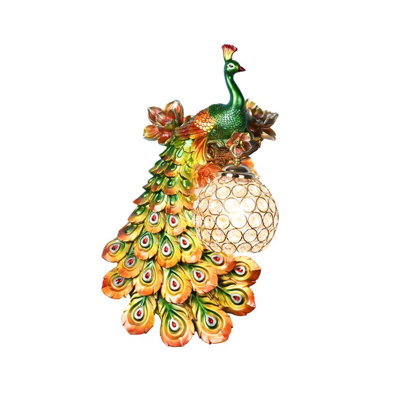 Blue/White Peacock Wall Mounted Light 1 Light Loft Style Resin 1/2-Pack Wall Lamp with Dome Crystal Shade, Double/Right/Left