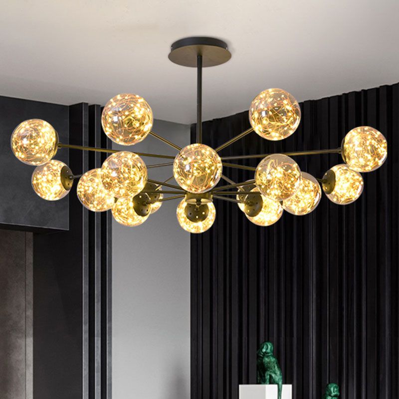 Simplicity Ceiling Chandelier Black Spherical Pendulum Light with Glass Shade for Dining Room