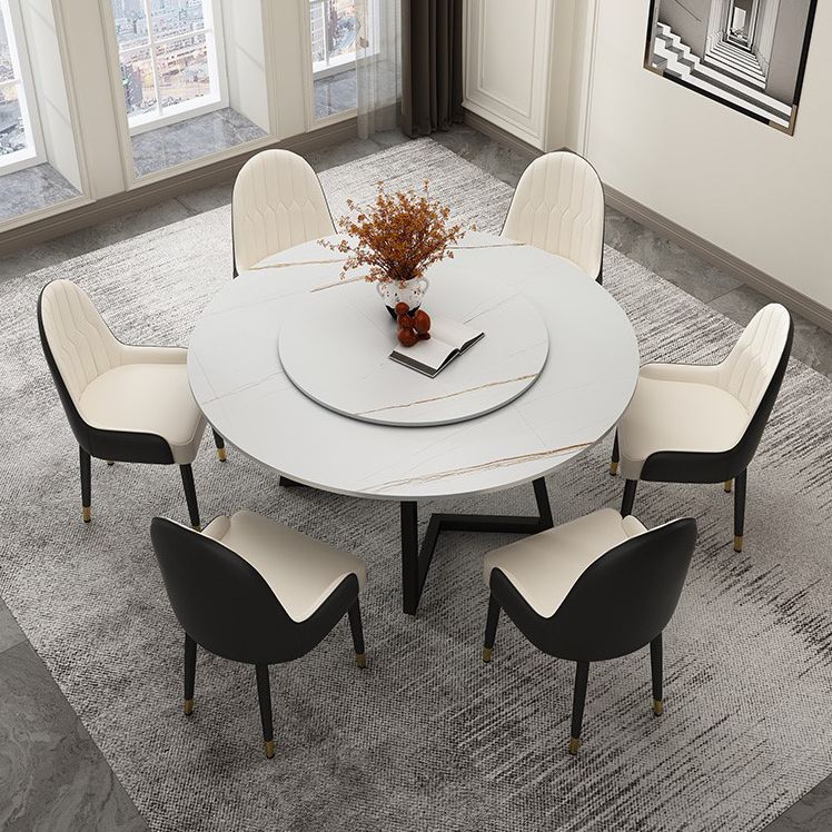 Round Double Pedestal Table Simplicity Style Dining Site Table with Turntable