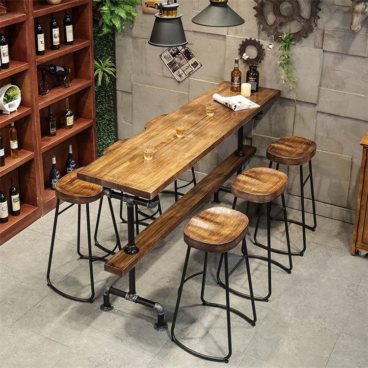 1/4 Pieces Luxurious Rectangular Pub Table Set Solid Wood Counter Table with Stools
