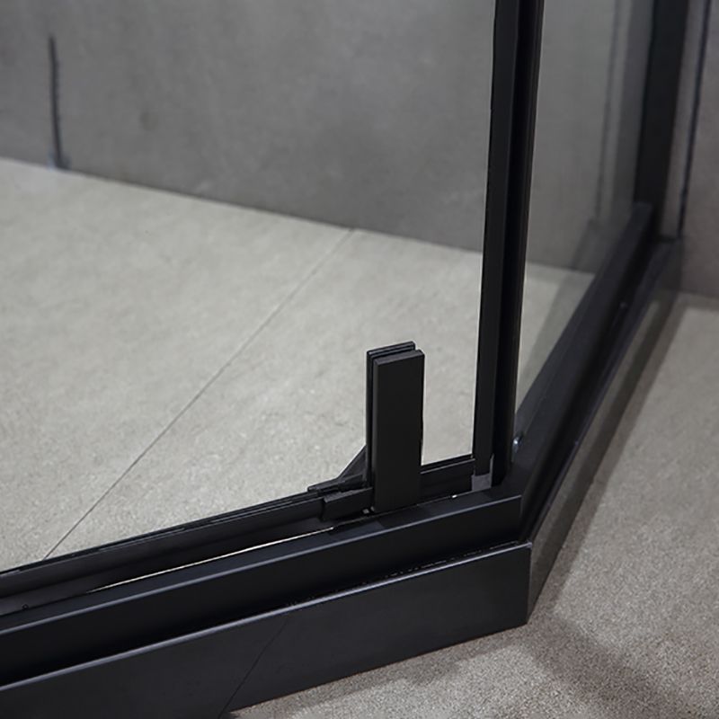 Black Stainless Steel Shower Stall Clear Pivot Shower Enclosure with Fixed Panel