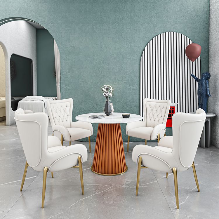 Glam 1/5 Pieces Dining Set Round Stone Dining Table for Kitchen