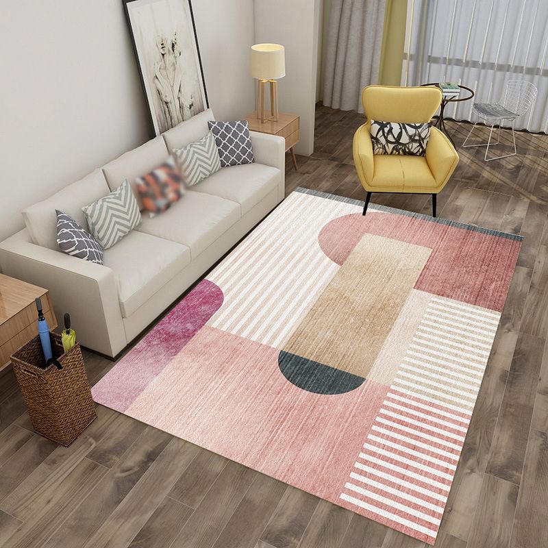 Orange Modern Rug Polyester Striped Area Rug Non-Slip Backing Rug for Home Decoration