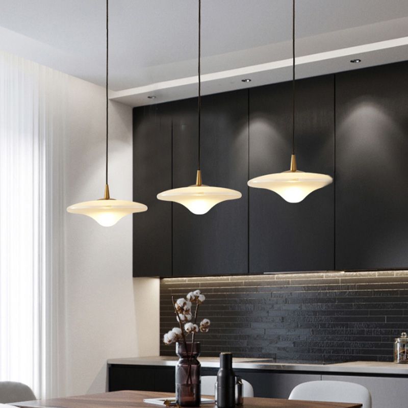 Contemporary Flare Hanging Lamp White Glass 1 Bulb Restaurant Down Lighting Pendant