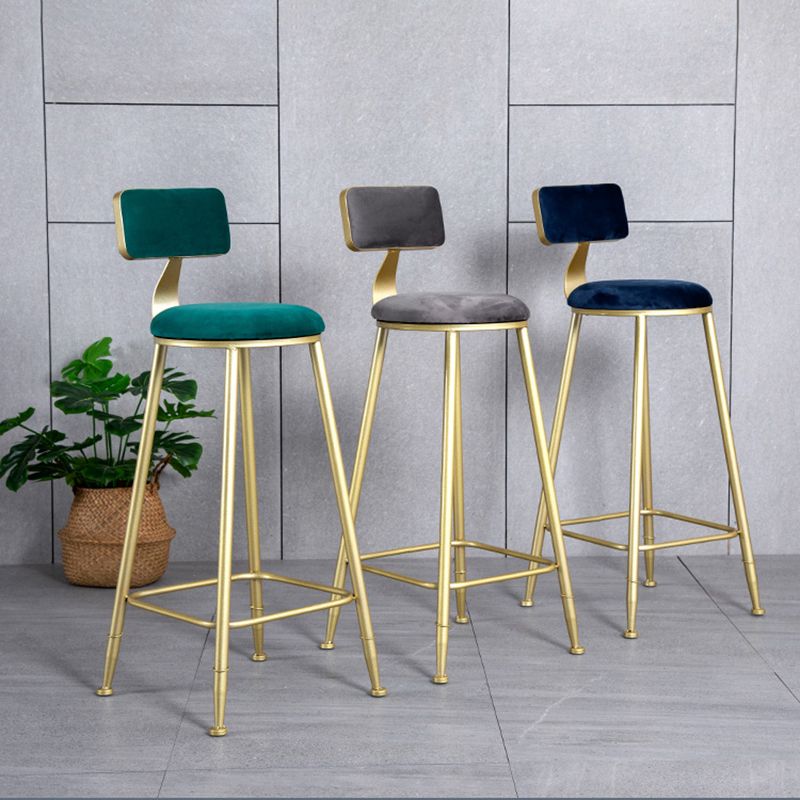 Nordic Style Upholstered Counter Height Stool Low Back Barstool with Metal Legs