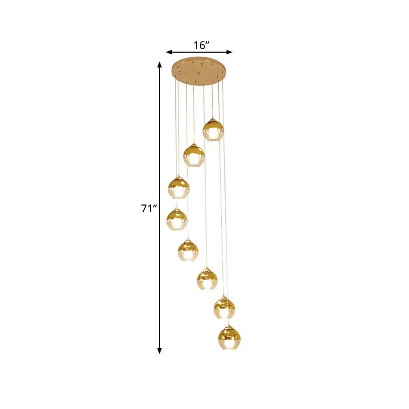 Gold Ball Cluster Pendant Lamp Modern Clear Glass 8-Head Stair LED Ceiling Hang Fixture