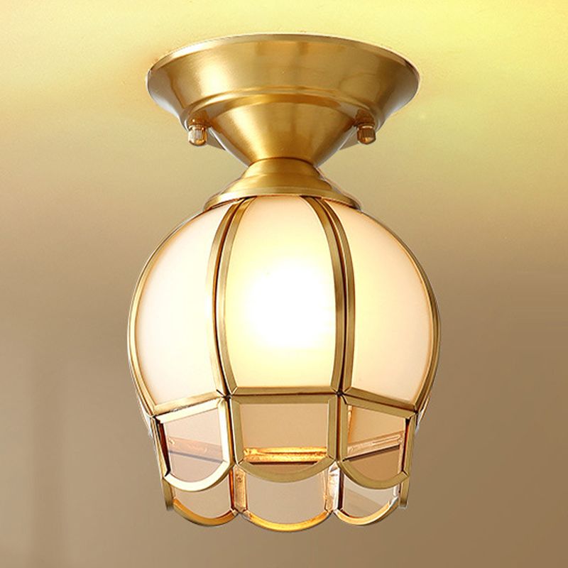 Colonial Style Ceiling Light Glass Shade Metal Semi Flush Mount Light for Living Room