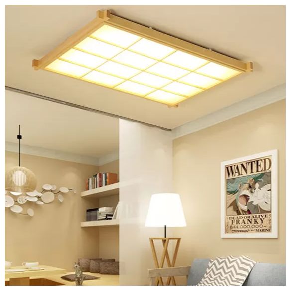 Wooden Rectangular LED Flush Mount in Modern Concise Style Acrylic Indoor Ceiling Light in Log Color