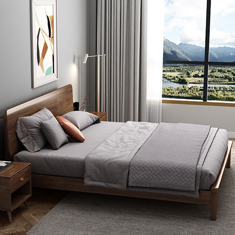 Brown 36.61" High Panel Bed with Storage Walnut Bed with Headboard