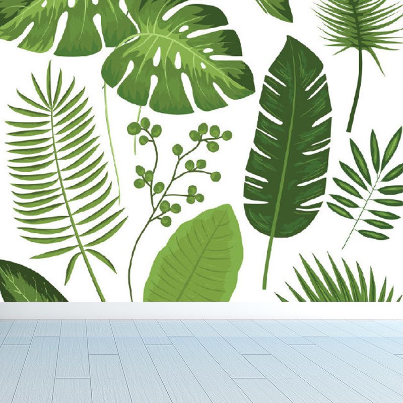 Illustration Style Leaves Print Mural Giant Wall Covering for Dining Room, Custom
