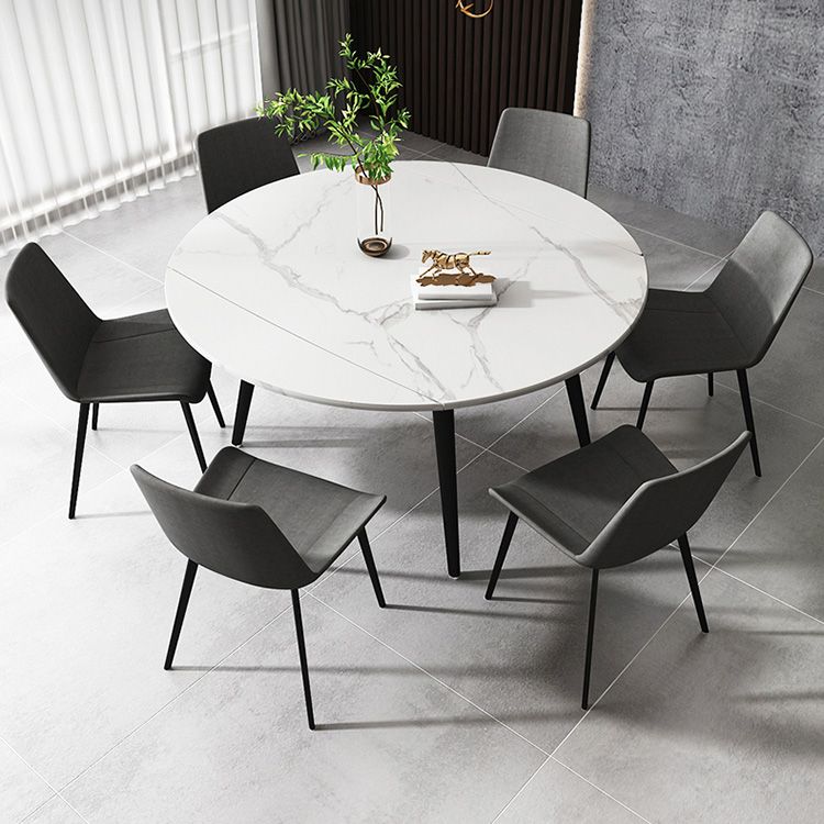 Round 4-foot Dining Site Table Simplicity Style Stone Drop-Leaf Dinette Table for Home