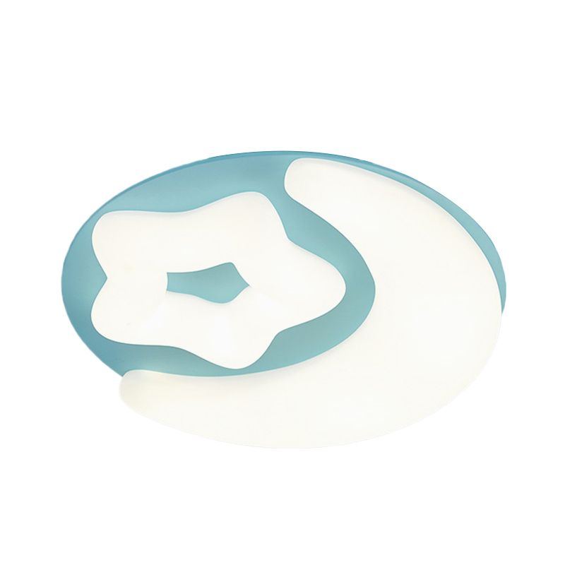 Minimalism Moon and Star Acrylic Flush Mount LED Close to Ceiling Lighting in Pink/Green/Grey for Bedroom