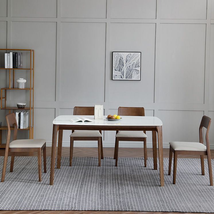 Contemporary Sintered Stone Standard Dining Set Rectangle Shape White Dining Set with 4 Legs Table