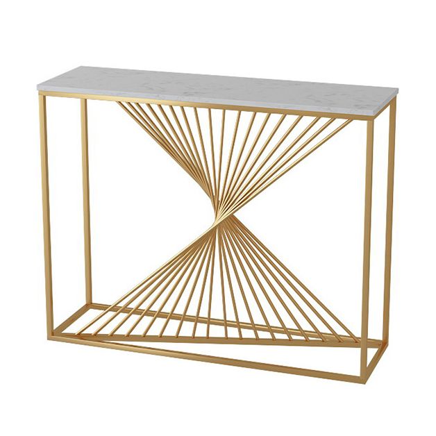 11.81-inch Wide Console Table Glam Marble Accent Table with 1 Shelf