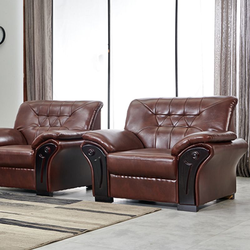 Industrial Biscuit Back Seating Flared Arm Sofa in Dark Brown
