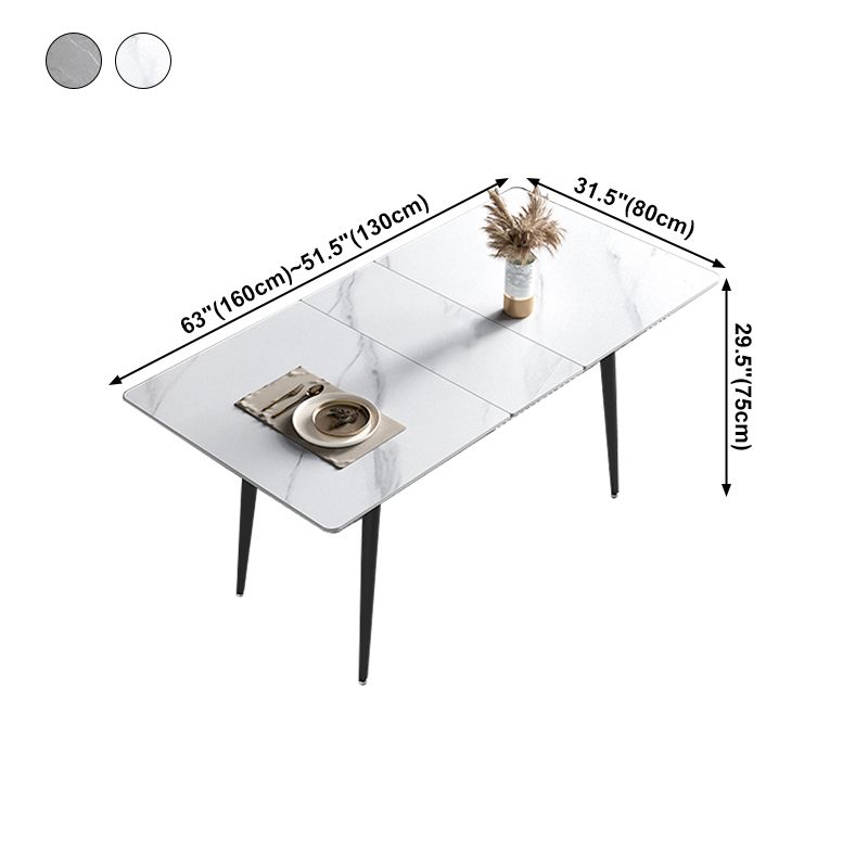 51.18''L Minimalist Sintered Stone Table Rectangle Extendable Dining Table for Kitchen