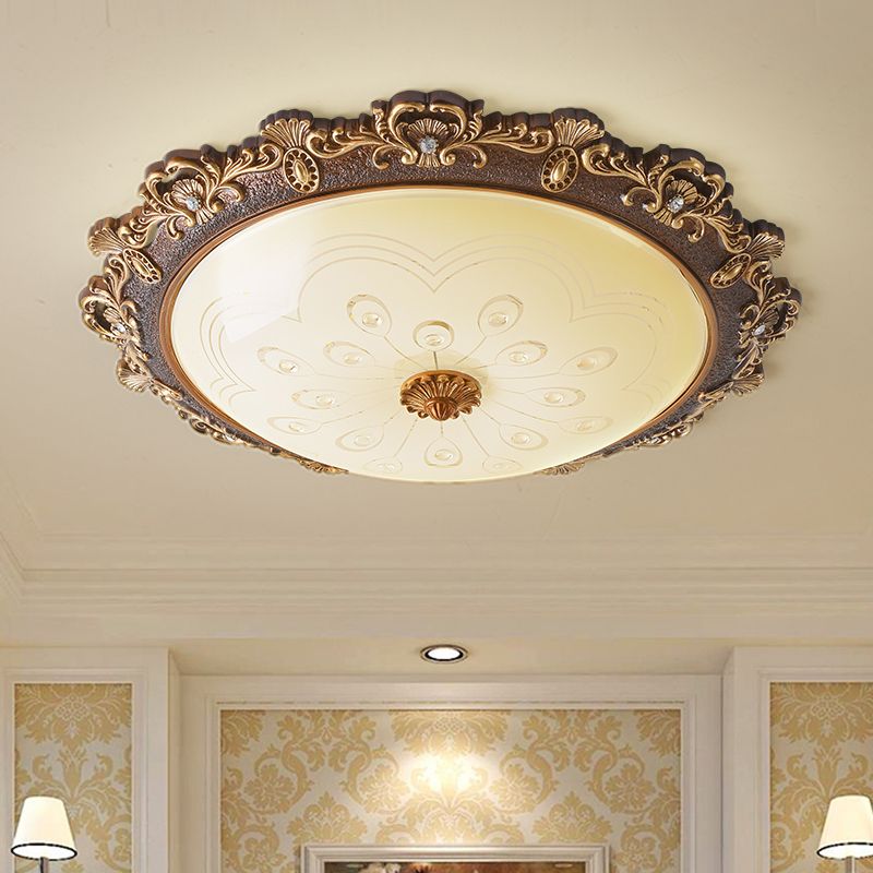 Traditional Bowl Flush Mount Lighting LED Glass Flush Mount Ceiling Light in White
