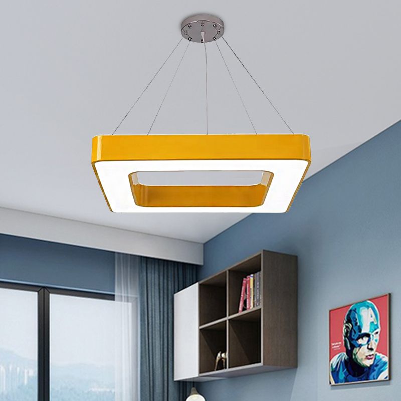 Red/Yellow/Blue/Green Square Pendant Lamp Kids Acrylic LED Chandelier Light Fixture in Third Gear/White Light for Bedroom