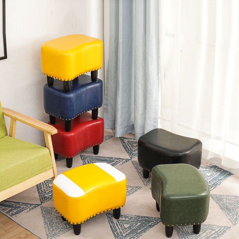 Nailhead Trim Ottoman Leather Special Shape Contrast Color Stain Resistant Ottoman