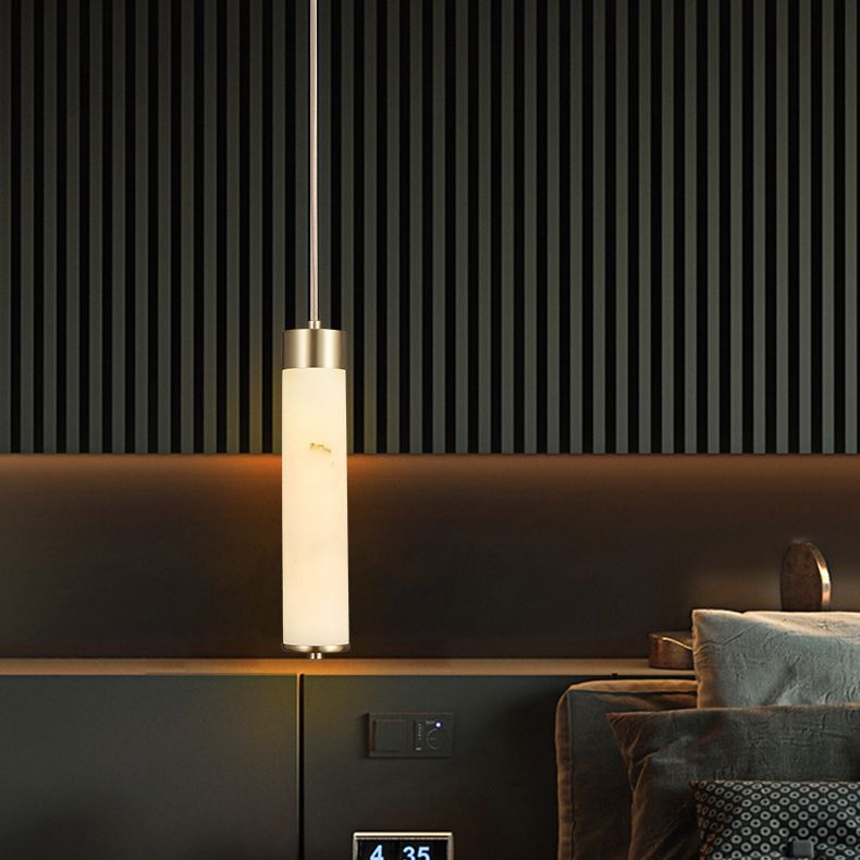 Accesorio de iluminación colgante de cilindro de piedra Luz de techo de latón LED moderno Luz