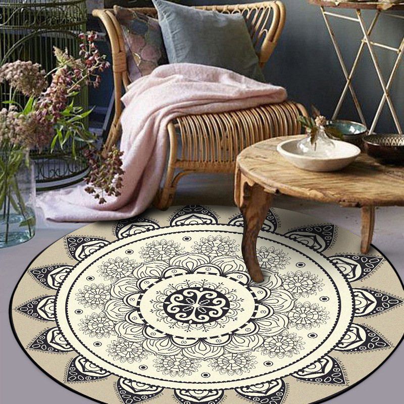 Moroccan Style Sunflower Rug Grey-Black Synthetics Carpet Washable Anti-Slip Backing Stain Resistant Rug for Family Room