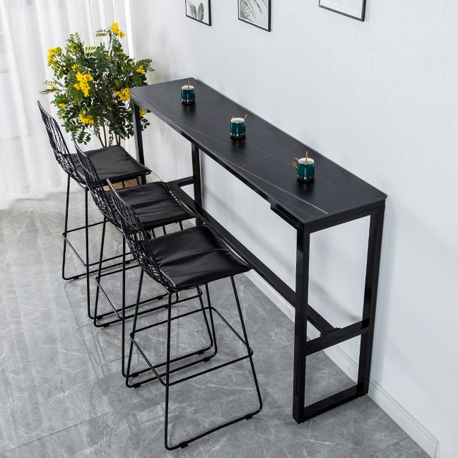 Matte Finish Stone Top Bistro Table with Black Metal Frame for Home