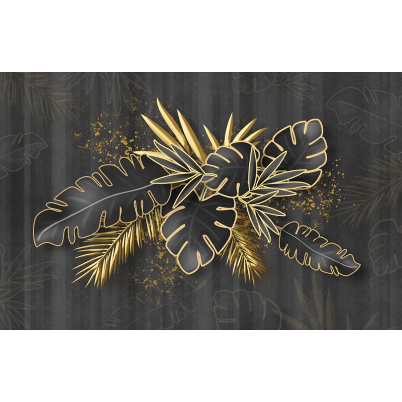 Botanical Leaf Pattern Mural Wallpaper Gold Tropical Wall Covering for Living Room