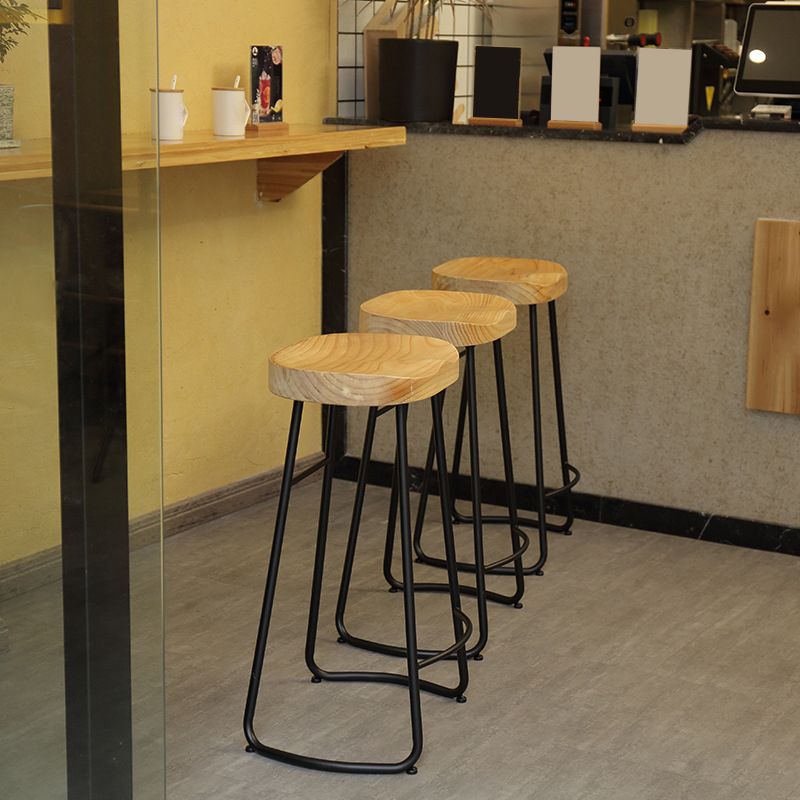 Industrial Wood Natural Barstool Wood Furniture with Metal Base for Home