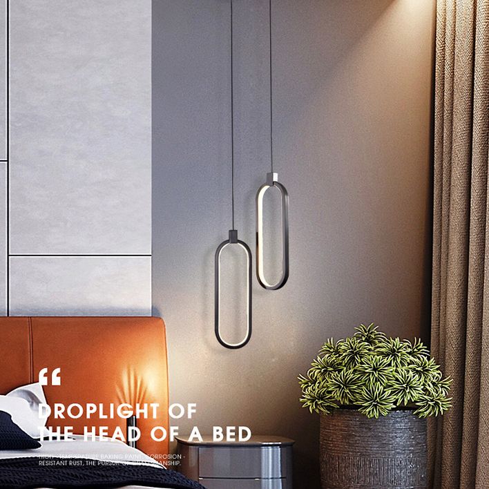 Oval Suspended Lighting Fixture Minimalist Style LED Metal Pendant Light Kit for Bedroom