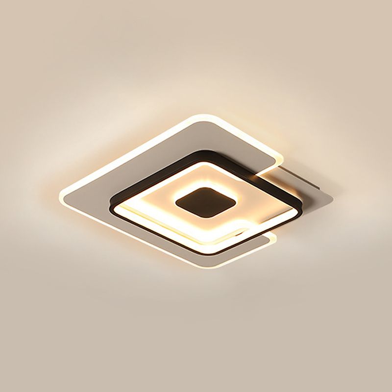 Thin 2-Layer Squared Bedroom Flushmount Iron Modernist LED Ceiling Lighting in Black and White, 18"/21.5" Width