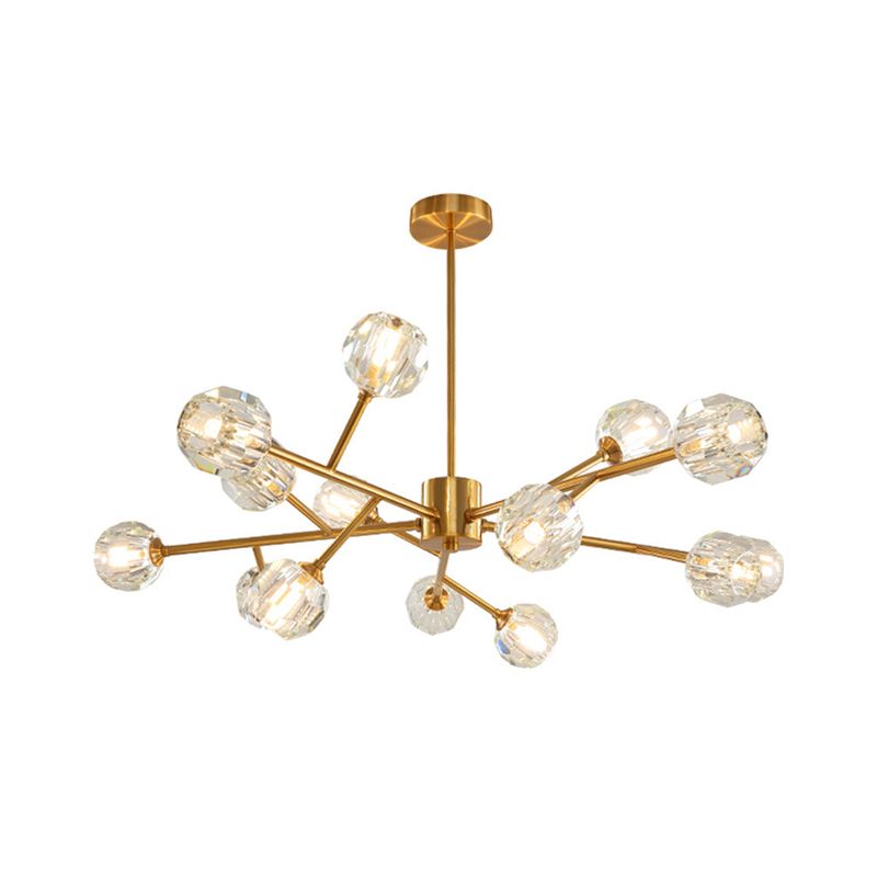 Suspension de salon de 15 bulbs Moderniste Gol Finition Plafond Chandelier avec une teinte en cristal ronde