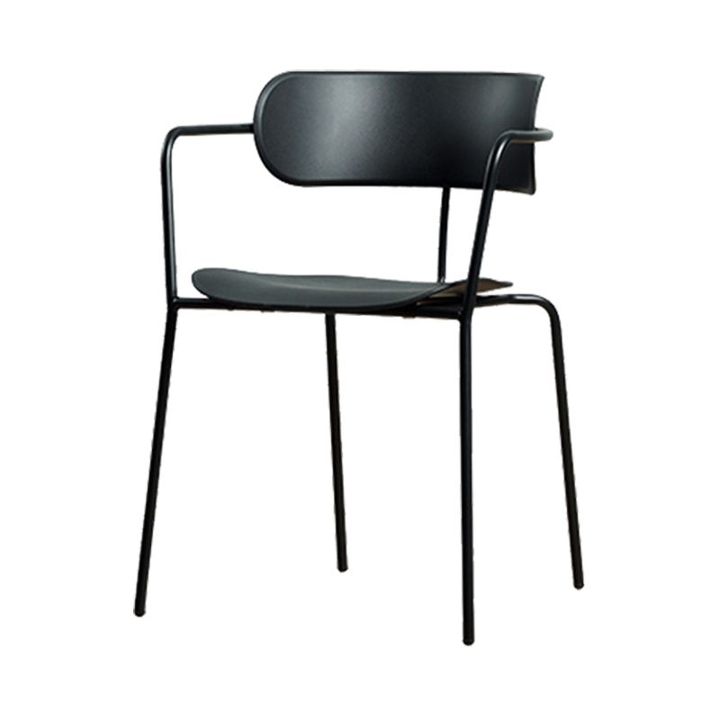 Contemporary Style Open Back Plastic Dining Arm Chair with Metal Legs for Home