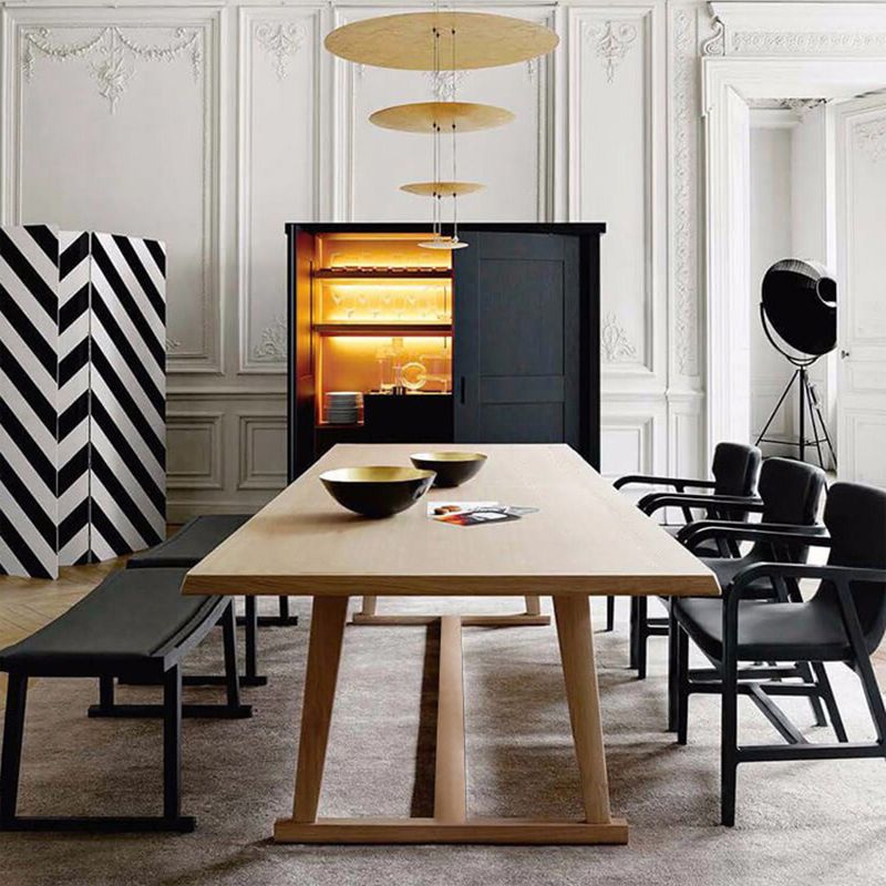 Modern Solid Wood Table for Restaurant Rectangle Dining Table with Trestle Base