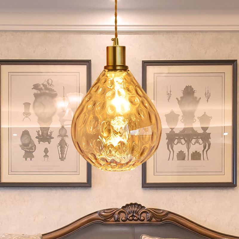 Teardrop Pendant Lighting Modernist Lattice Glass 1 Bulb Amber/Smoky Hanging Light Fixture