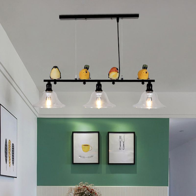 3 Lights Metal Island Pendant Lighting Contemporary Cone Glass Shade Island Lamps