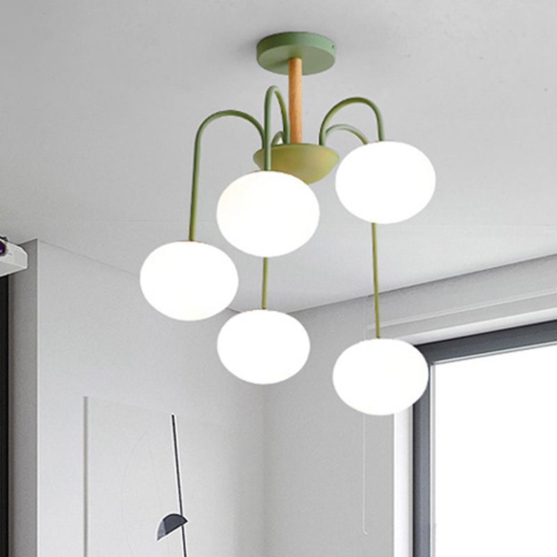 Lámpara de estar de 3/5 luces con tono de vidrio de perla gris nórdico/iluminación de semi de montura verde, arriba/hacia abajo