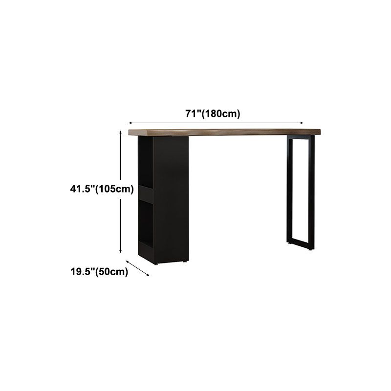 Mesa de barra de pub de pino industrial mesa de barra de doble pedestal de hierro interior con 2 estantes