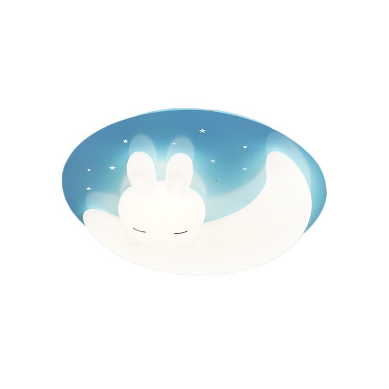 Cartoon LED Ceiling Flush Mount Pink/Blue Moon and Rabbit/Rabbit Flushmount Lighting with Acrylic Shade for Baby Room
