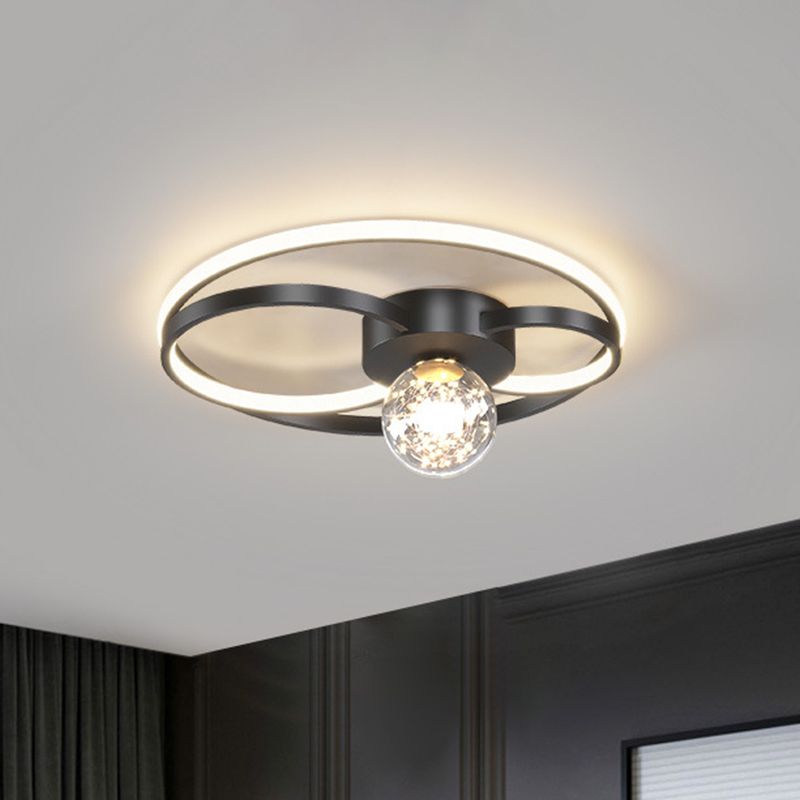 Modern LED Flush Mount Ceiling Light Fixture Black Round Close To Ceiling Lighting with Metal Shade