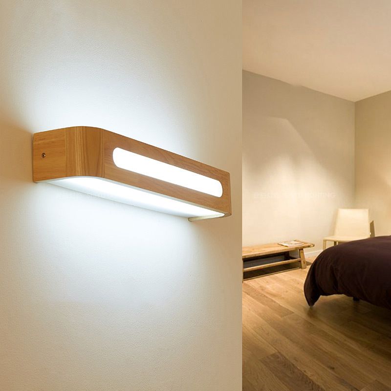 Log kleur LED -wand sconce in moderne beknopte stijl houten rechthoekige wandlamp met acrylschaduw
